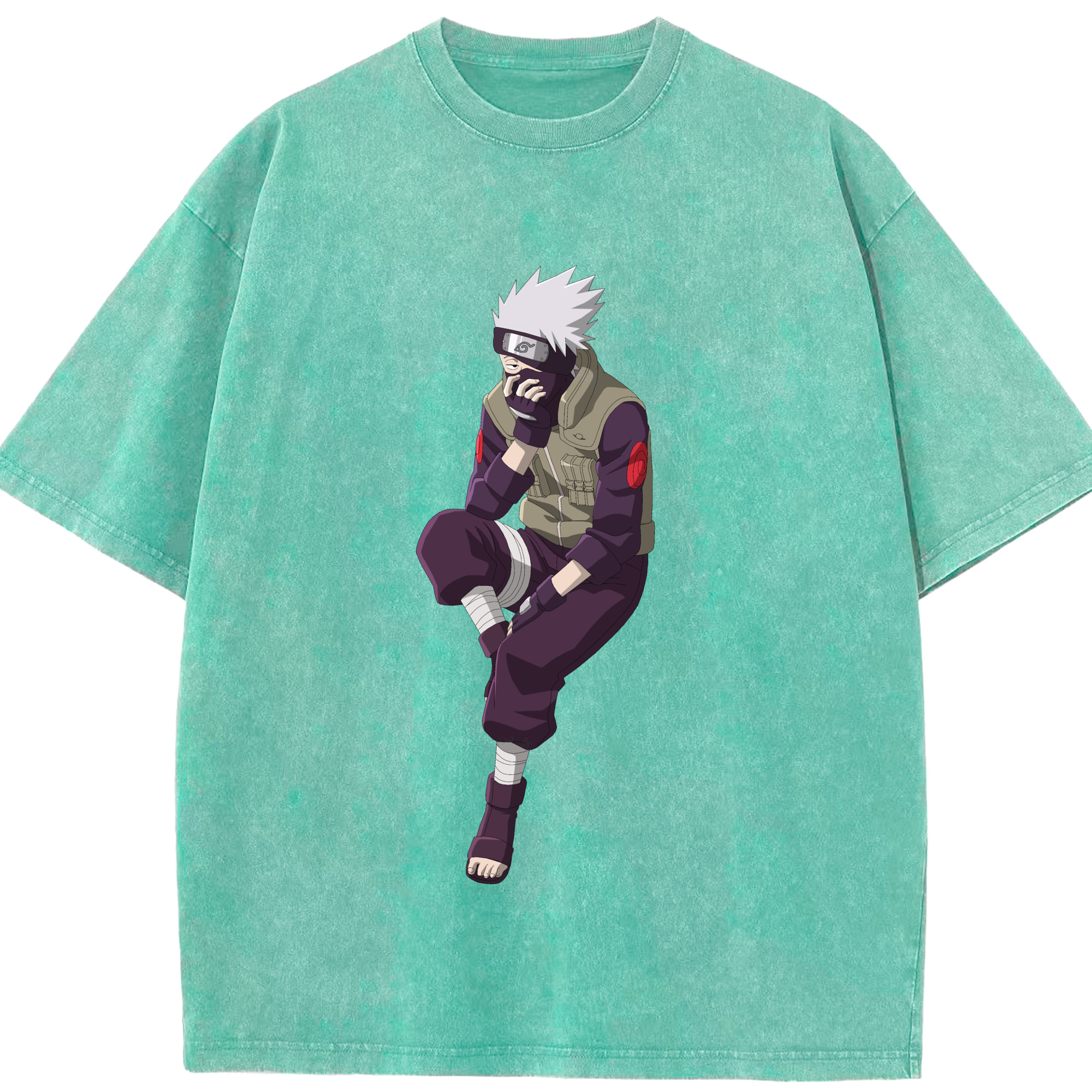 （画像用） NARUTO -ナルト- はたけ カカシ Hatake Kakashi 綿100% ヴィンテージ風 半袖Tシャツ（フロントプリント）